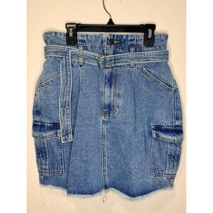 JLUXLABEL Light Blue Denim Mini Skirt with Belt